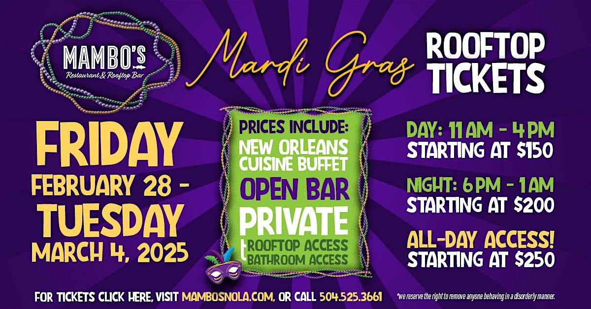 Mardi Gras 2025 Balcony & Rooftop Tickets @ Mambo’s – New Orleans, LA