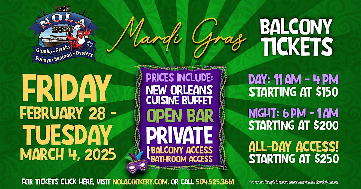 Mardi Gras 2025 Balcony Tickets @ NOLA COOKERY – New Orleans, LA