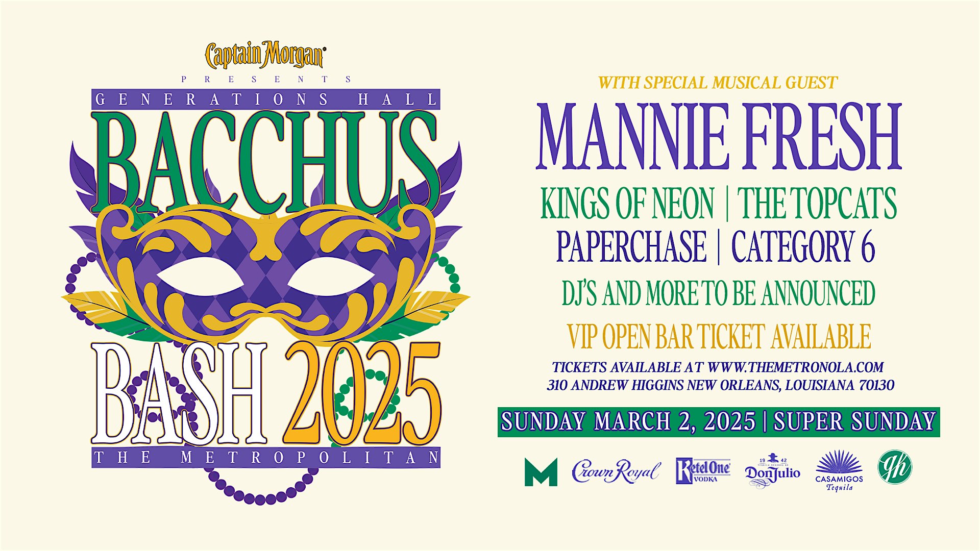 Captain Morgan Presents : Bacchus Bash 2025 featuring Mannie Fresh – New Orleans, LA