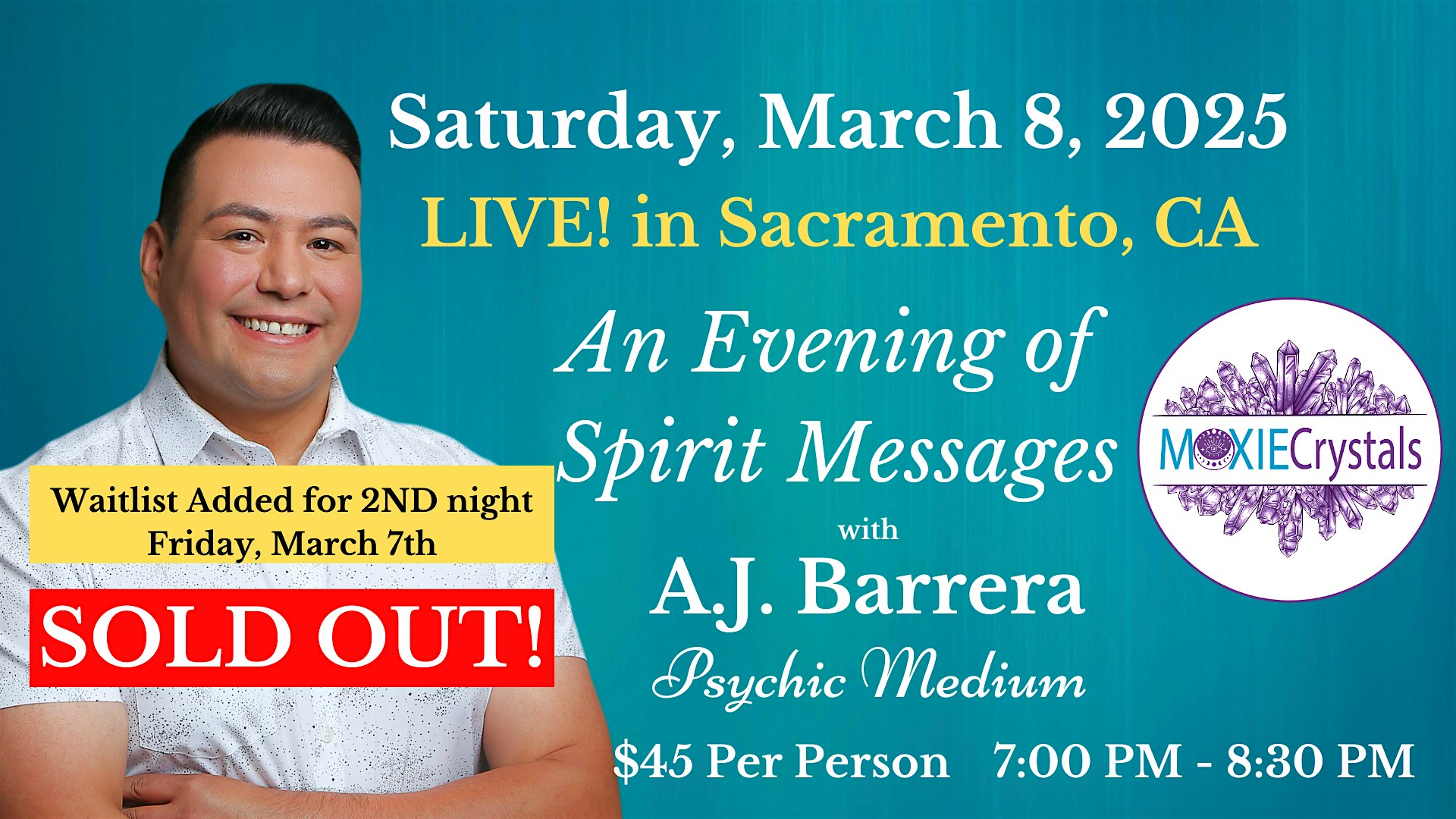 An Evening of Spirit Messages with Psychic Medium A.J. Barrera – Sacramento, CA