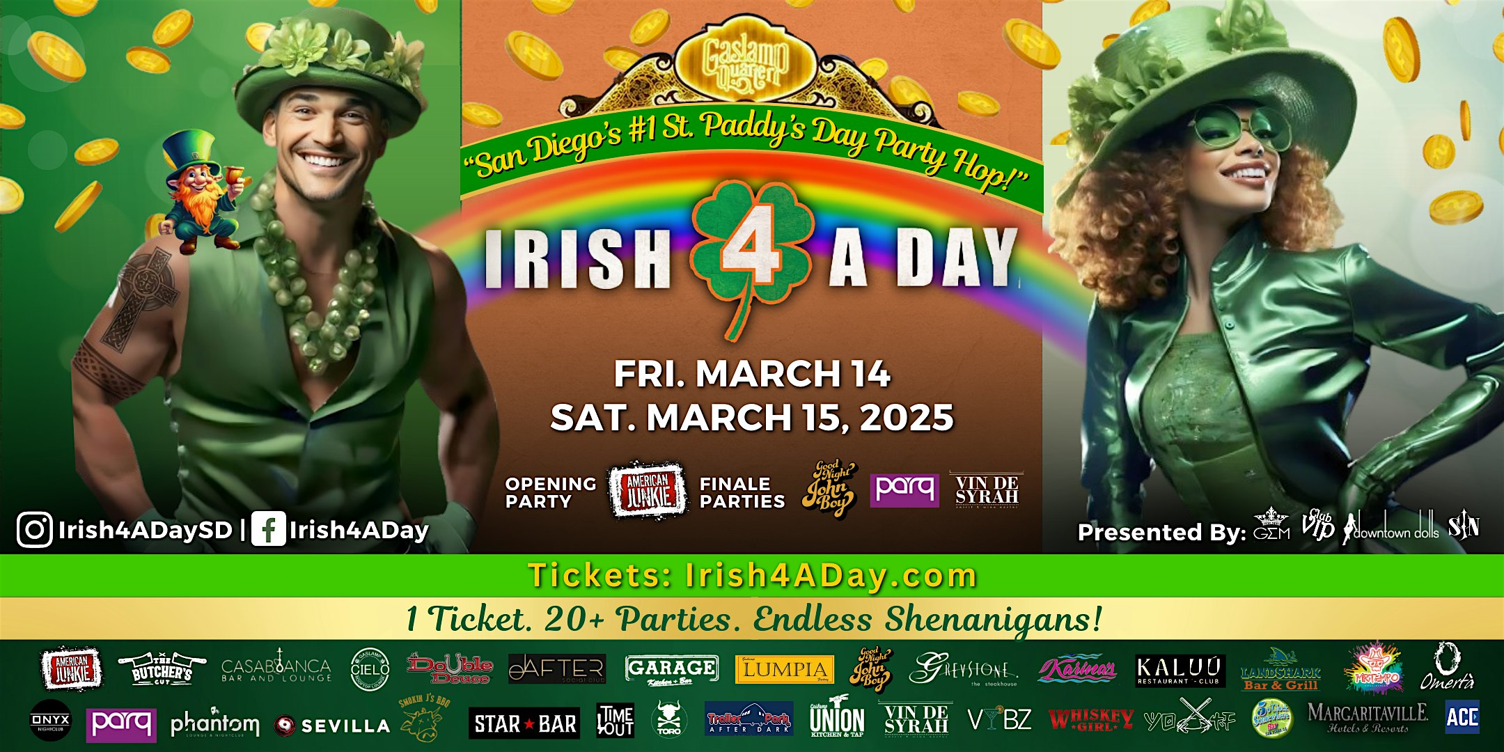 2025 Irish 4 A Day ~ SD’s #1 St. Patrick’s Day Party Hop: March 14 + 15! – San Diego, CA