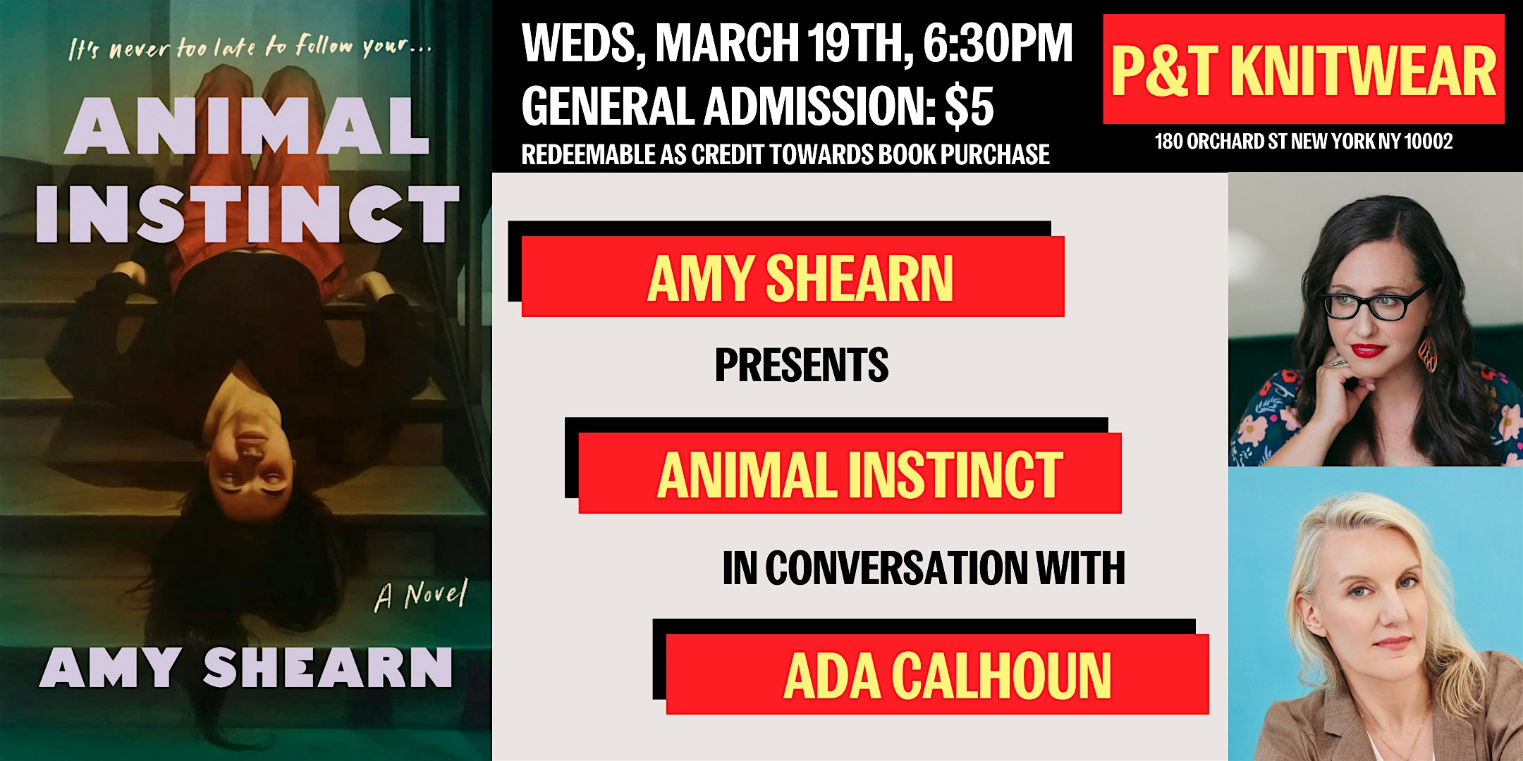 Amy Shearn presents Animal Instinct: A Novel, ft. Ada Calhoun – New York, NY