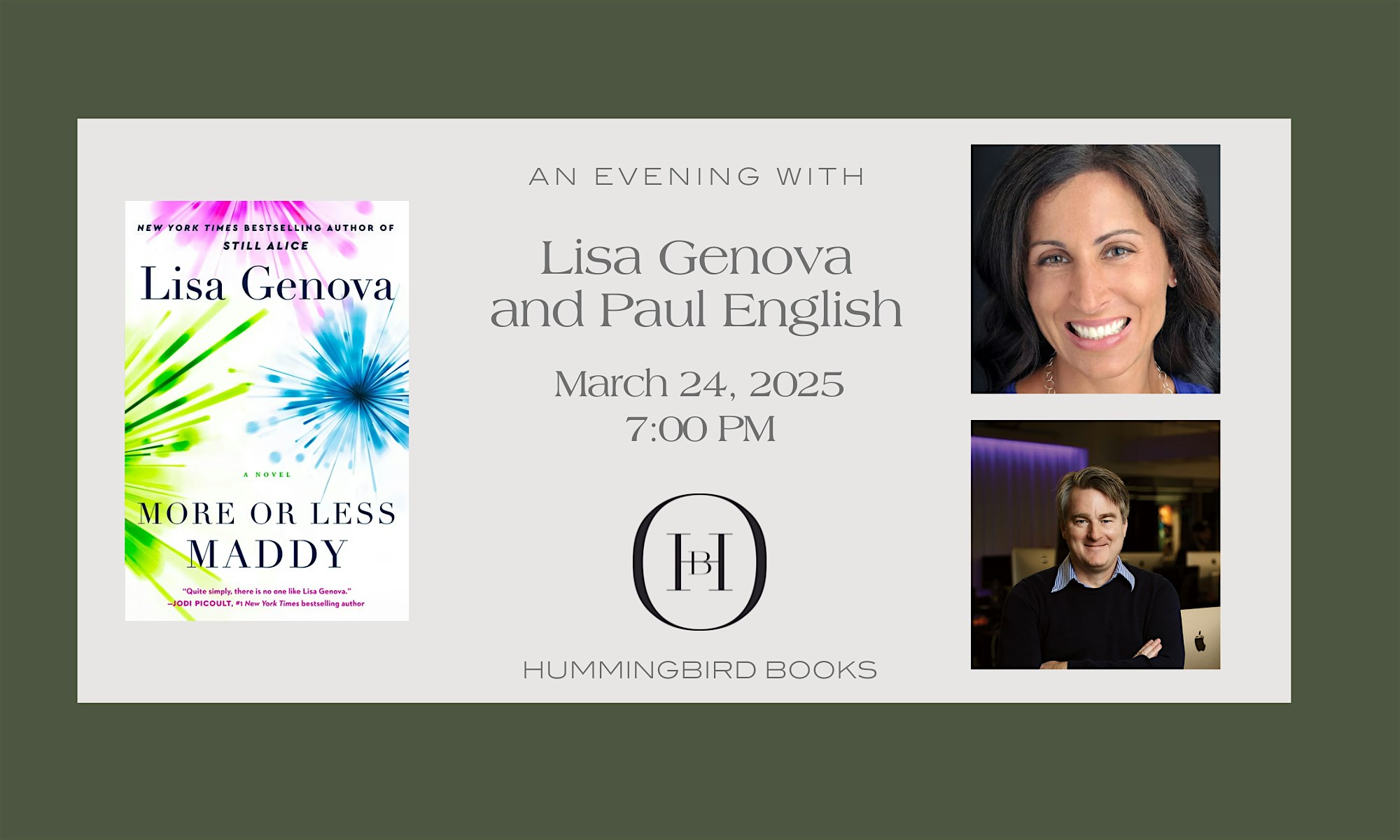 An Evening With Lisa Genova and Paul English – Newton, MA